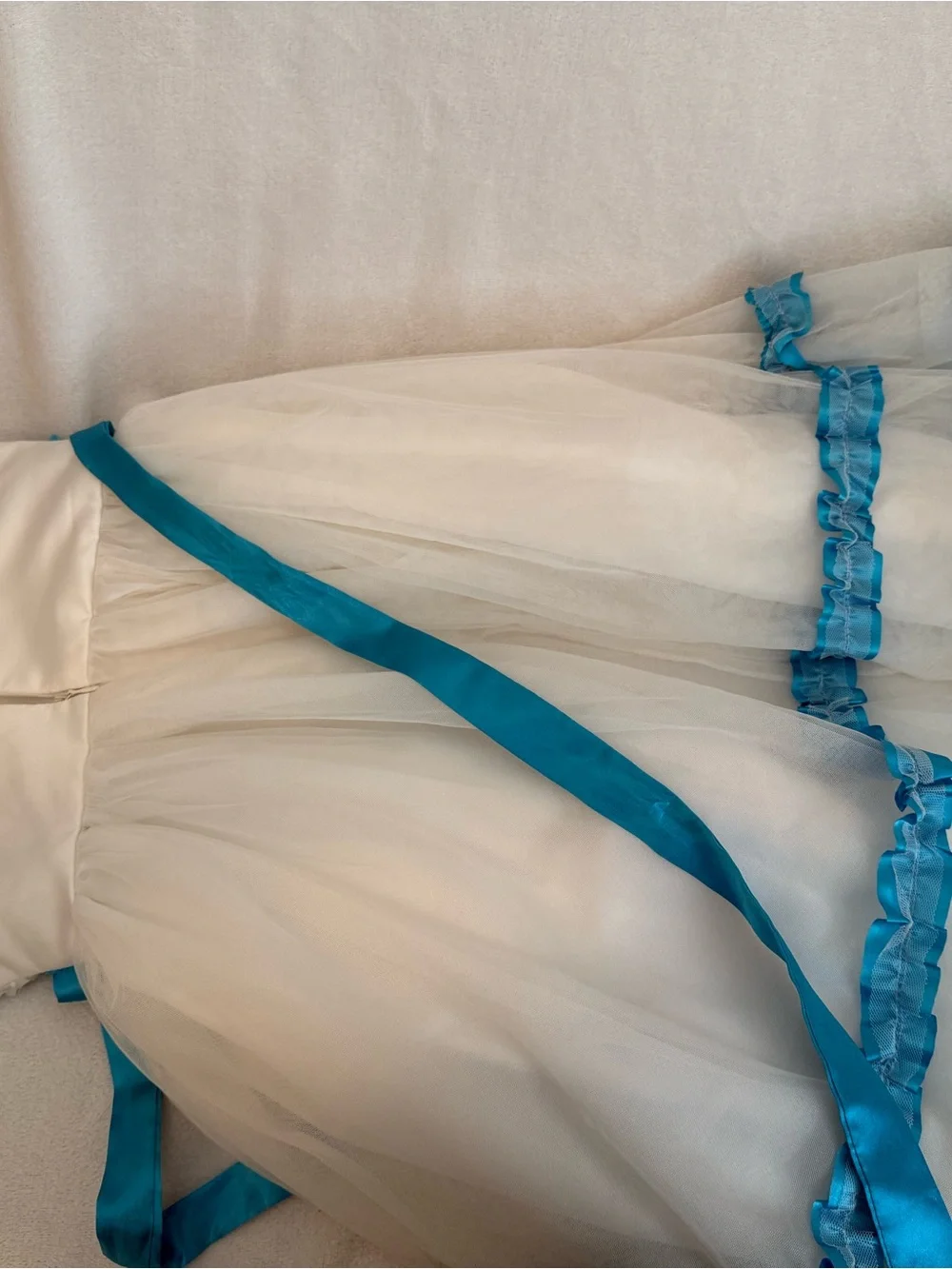White Floral Appliqué Party Dress with Teal Satin Bow for Girls